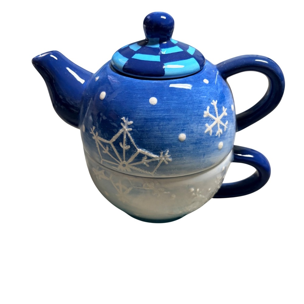 New Creative Enterprises Winter Snowflake Tea for One Set Blue White Christmas